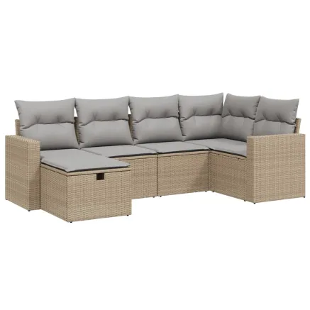 Salon de jardin avec coussins 6pcs mélange beige résine tressée 2