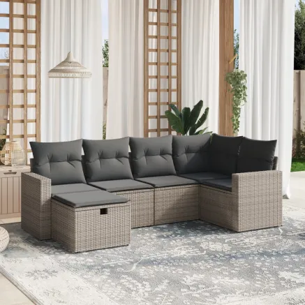 Salon de jardin 6 pcs avec coussins gris résine tressée