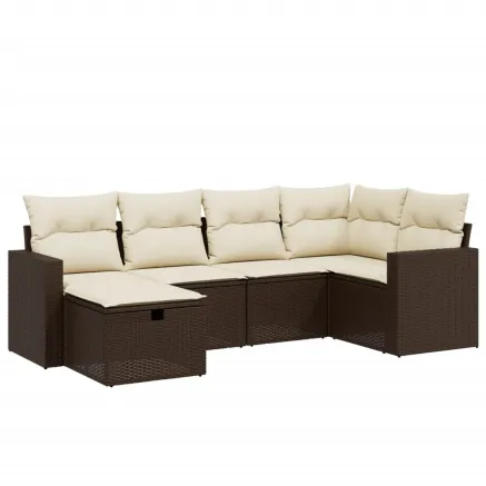 Salon de jardin avec coussins 6 pcs marron résine tressée 2