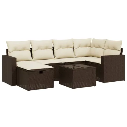 Salon de jardin avec coussins 7 pcs marron résine tressée 2