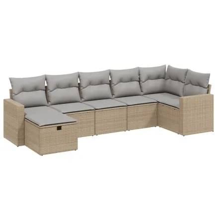 Salon de jardin avec coussins 7pcs mélange beige résine tressée 2