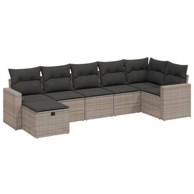 Salon de jardin avec coussins 7 pcs gris résine tressée