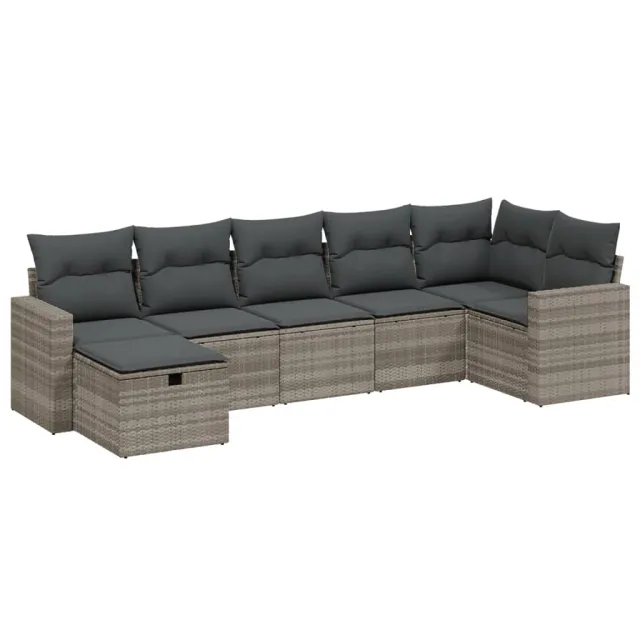 Salon de jardin avec coussins 7 pcs gris clair résine tressée