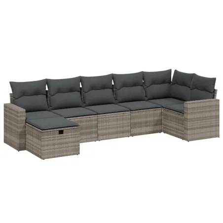 Salon de jardin avec coussins 7 pcs gris clair résine tressée