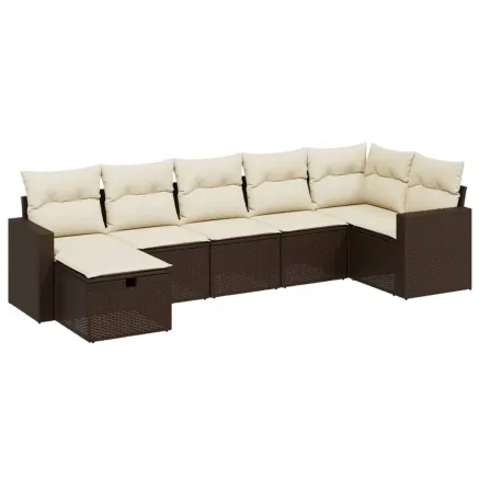 Salon de jardin avec coussins 7 pcs marron résine tressée 2