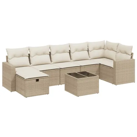 Salon de jardin avec coussins 8 pcs beige résine tressée