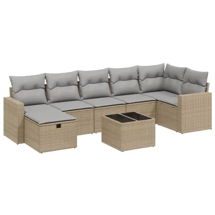 Salon de jardin avec coussins 8pcs mélange beige résine tressée 2