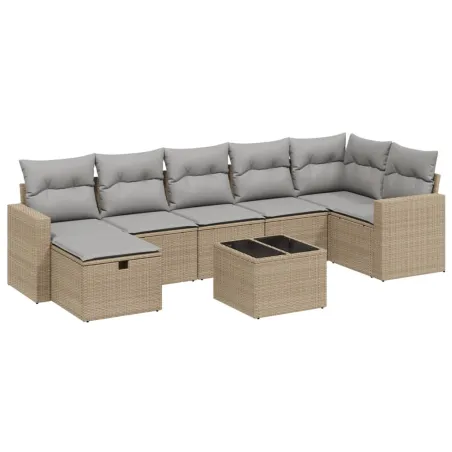 Salon de jardin avec coussins 8pcs mélange beige résine tressée