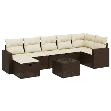 Salon de jardin 8 pcs avec coussins marron résine tressée 2