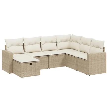 Salon de jardin avec coussins 7 pcs beige résine tressée 2