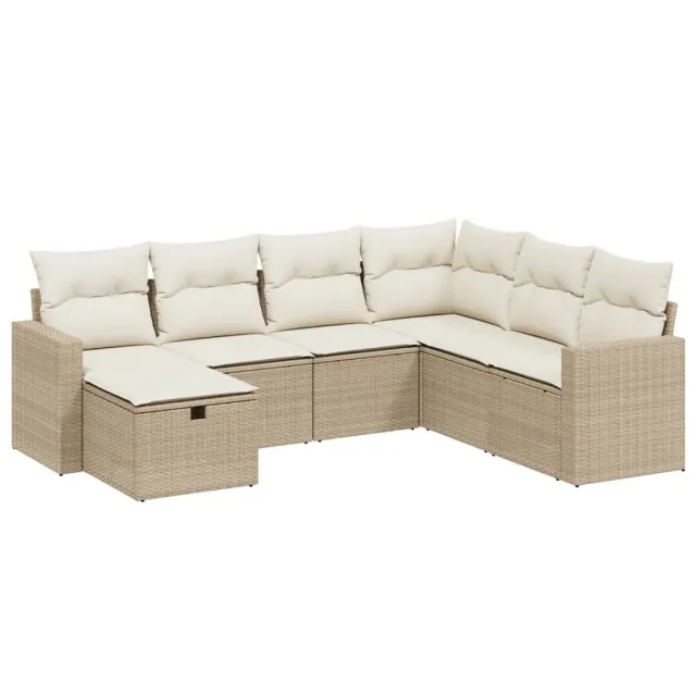 Salon de jardin avec coussins 7 pcs beige résine tressée