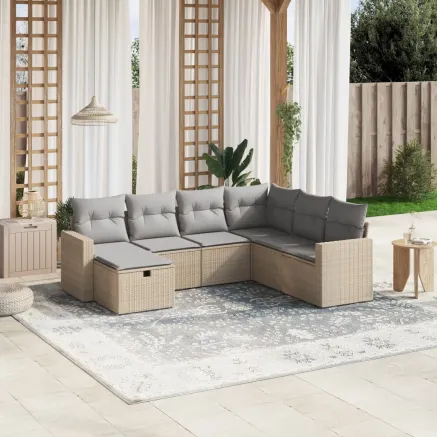 Salon de jardin avec coussins 7pcs mélange beige résine tressée