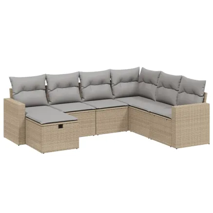 Salon de jardin avec coussins 7pcs mélange beige résine tressée 2