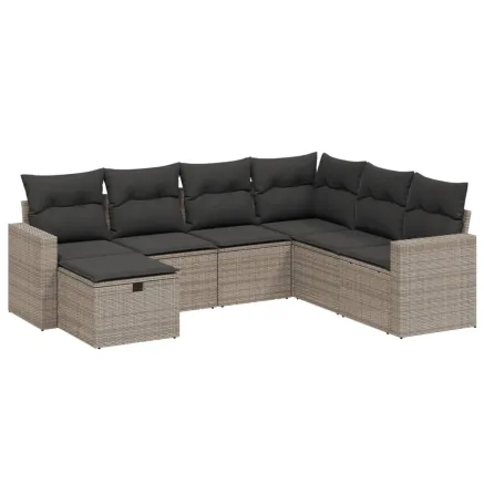 Salon de jardin avec coussins 7 pcs gris résine tressée 2