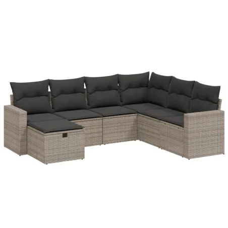 Salon de jardin avec coussins 7 pcs gris résine tressée