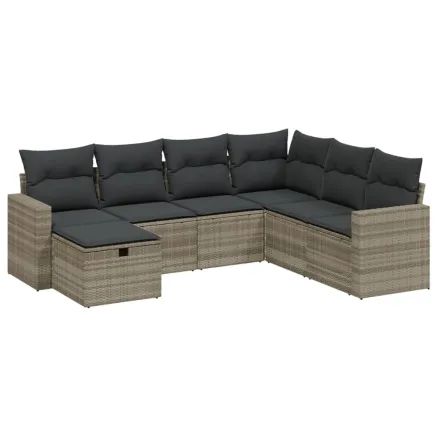 Salon de jardin avec coussins 7 pcs gris clair résine tressée 2