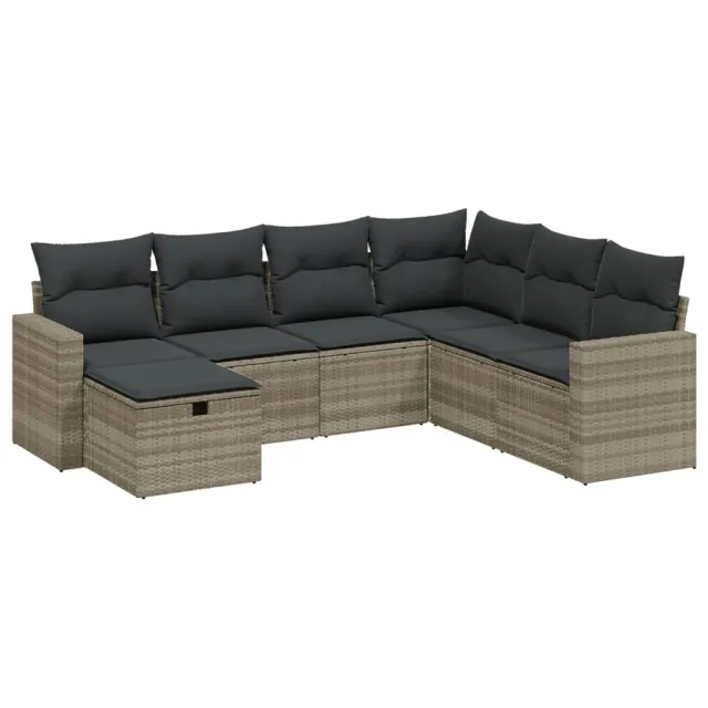 Salon de jardin avec coussins 7 pcs gris clair résine tressée