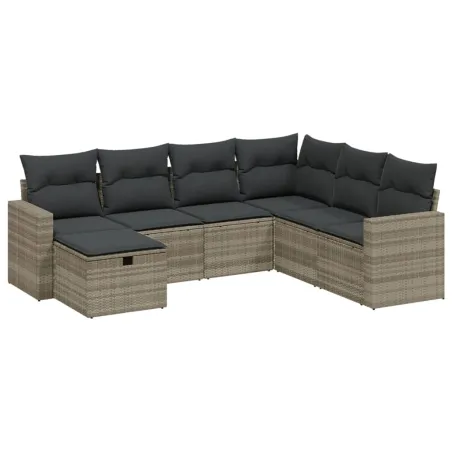 Salon de jardin avec coussins 7 pcs gris clair résine tressée