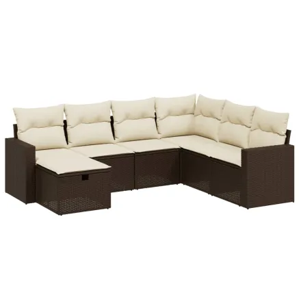 Salon de jardin avec coussins 7 pcs marron résine tressée 2
