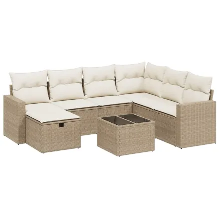 Salon de jardin avec coussins 8 pcs beige résine tressée 2