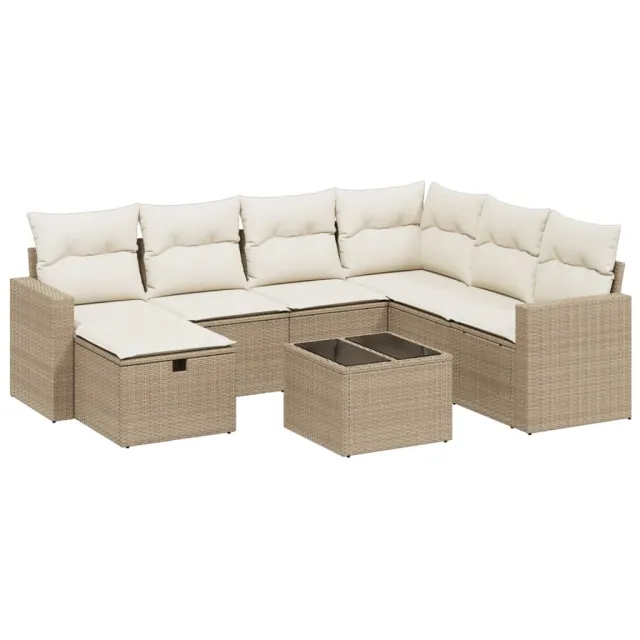 Salon de jardin avec coussins 8 pcs beige résine tressée