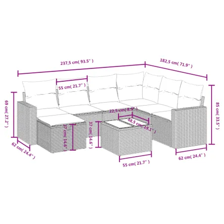 Salon de jardin avec coussins 8 pcs beige résine tressée