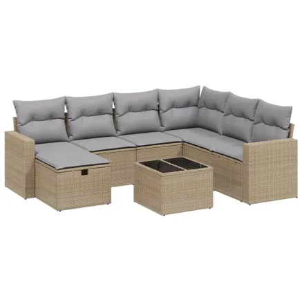 Salon de jardin avec coussins 8pcs mélange beige résine tressée 2