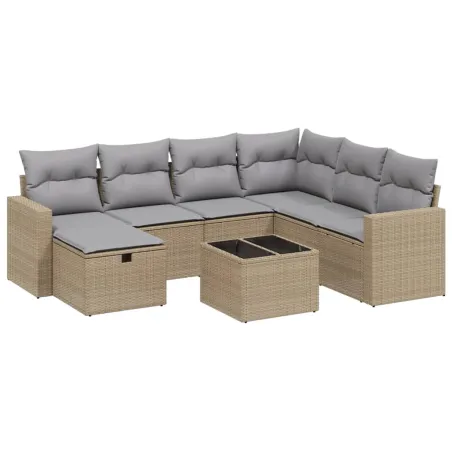 Salon de jardin avec coussins 8pcs mélange beige résine tressée