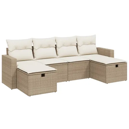 Salon de jardin avec coussins 6 pcs beige résine tressée 2