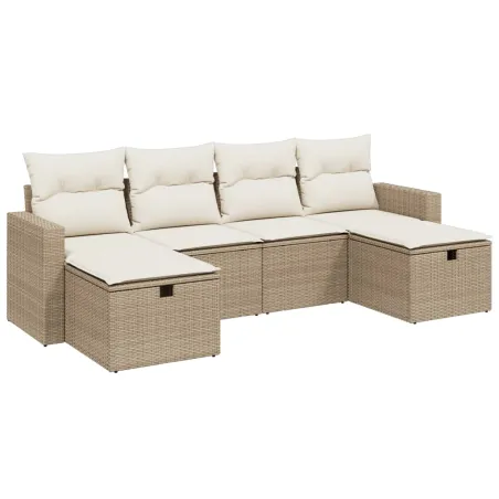 Salon de jardin avec coussins 6 pcs beige résine tressée