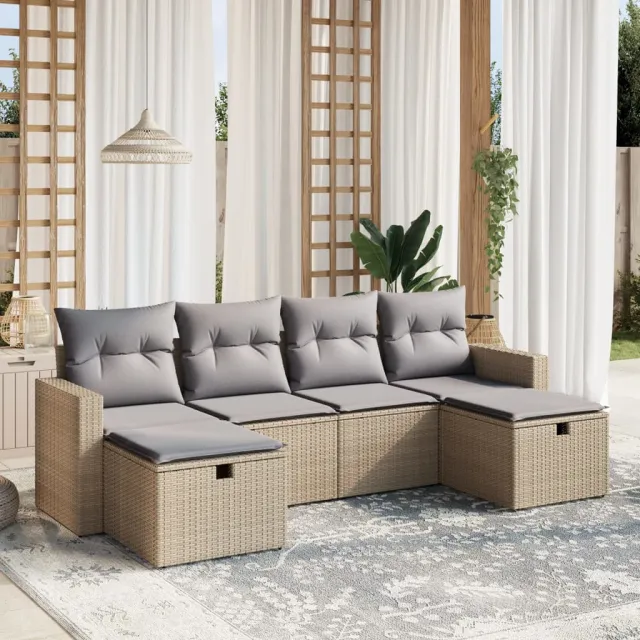 Salon de jardin avec coussins 6pcs mélange beige résine tressée