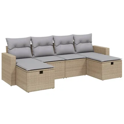 Salon de jardin avec coussins 6pcs mélange beige résine tressée 2