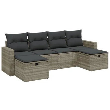 Salon de jardin 6 pcs avec coussins gris clair résine tressée 2