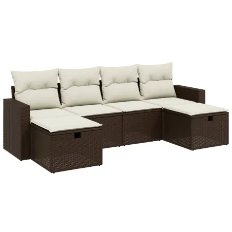 Salon de jardin avec coussins 6 pcs marron résine tressée
