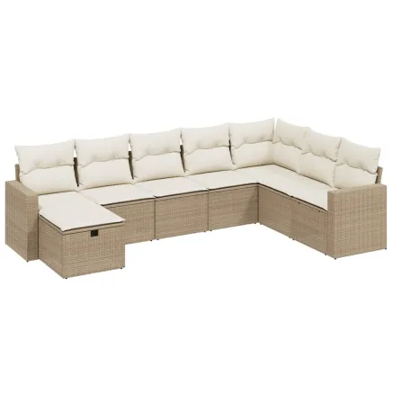 Salon de jardin avec coussins 8 pcs beige résine tressée 2
