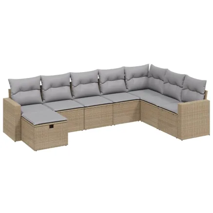 Salon de jardin avec coussins 8pcs mélange beige résine tressée 2