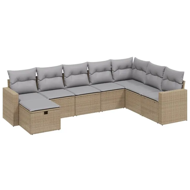 Salon de jardin avec coussins 8pcs mélange beige résine tressée