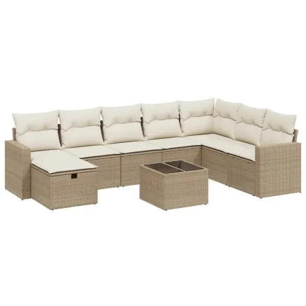 Salon de jardin avec coussins 9 pcs beige résine tressée 2