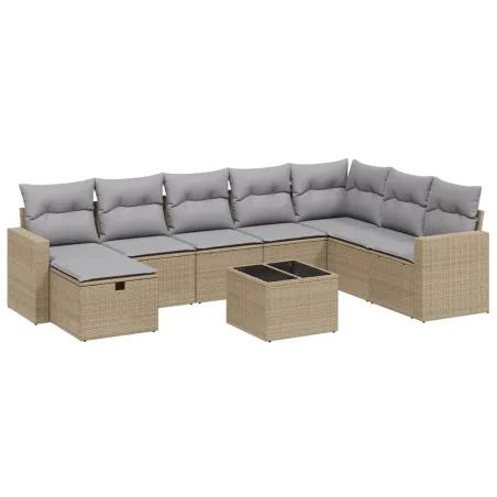Salon de jardin avec coussins 9pcs mélange beige résine tressée