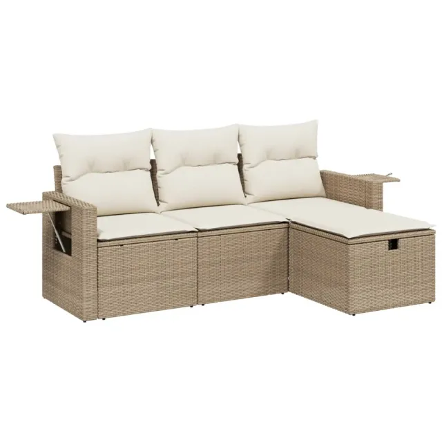 Salon de jardin avec coussins 4 pcs beige résine tressée