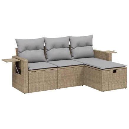 Salon de jardin avec coussins 4pcs mélange beige résine tressée 2