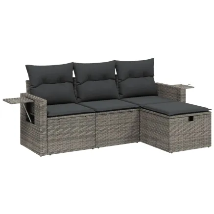 Salon de jardin 4 pcs avec coussins gris résine tressée 2