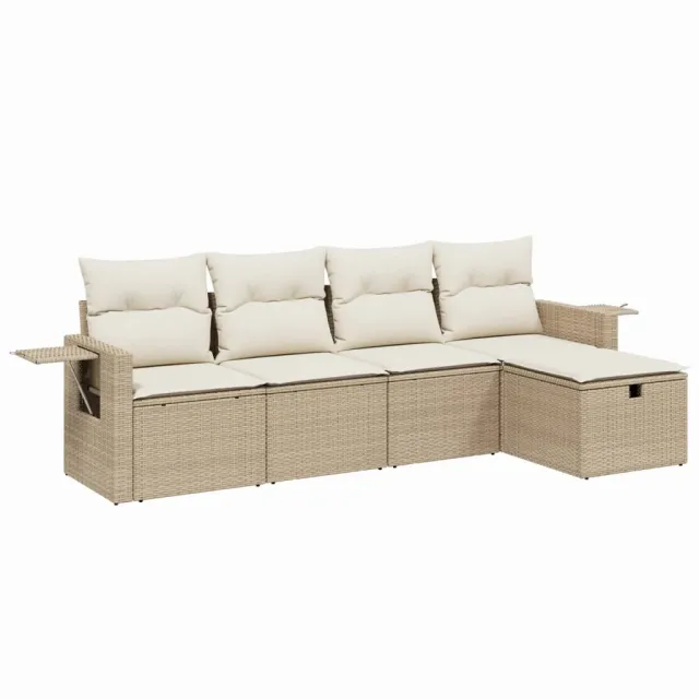 Salon de jardin avec coussins 5 pcs beige résine tressée