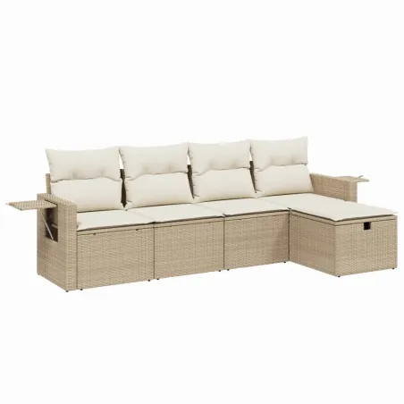 Salon de jardin avec coussins 5 pcs beige résine tressée