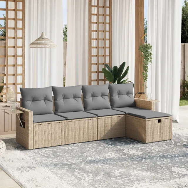 Salon de jardin avec coussins 5pcs mélange beige résine tressée