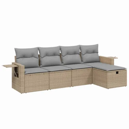 Salon de jardin avec coussins 5pcs mélange beige résine tressée 2