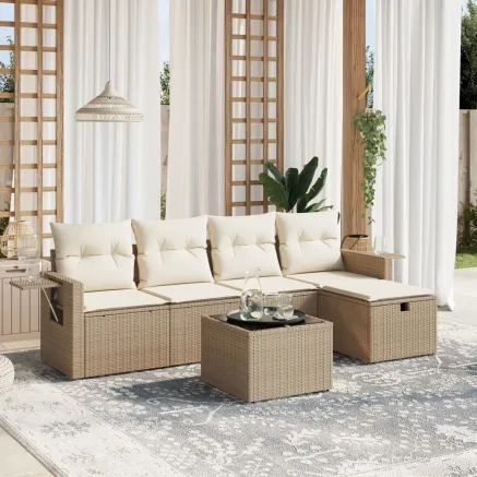 Salon de jardin avec coussins 6 pcs beige résine tressée