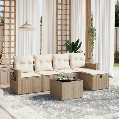 Salon de jardin avec coussins 6 pcs beige résine tressée