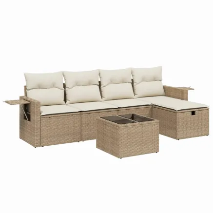 Salon de jardin avec coussins 6 pcs beige résine tressée 2