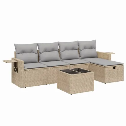 Salon de jardin avec coussins 6pcs mélange beige résine tressée 2